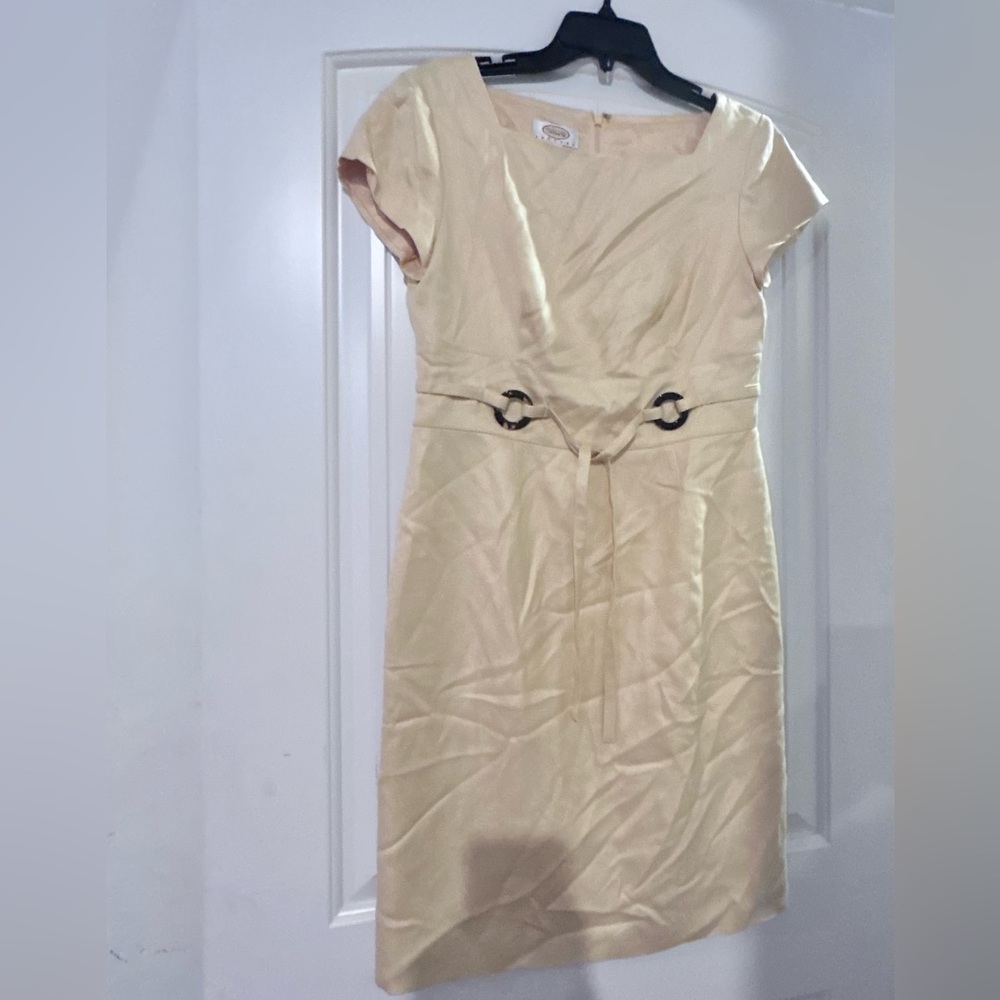Talbots Cream Cap-Sleeve Belted Sheath Dress